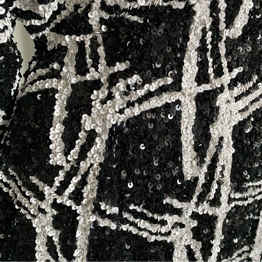 NWT Retrofete Aubrielle Black and White Sequins Long Sleeve Mini Dress Size S - Picture 4 of 11
